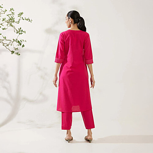 Daali Pink Plain Kurta With Pant, 1 Set (Size - XL)