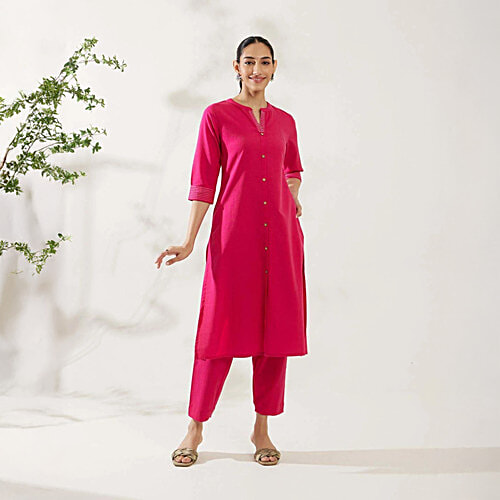 Daali Pink Plain Kurta With Pant, 1 Set (Size - XL)