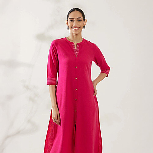 Daali Pink Plain Kurta With Pant, 1 Set (Size - XL)