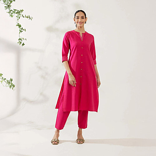 Daali Pink Plain Kurta With Pant, 1 Set (Size - XL)