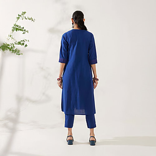 Daali Navy Plain Kurta With Pant, 1 Set (Size - L)