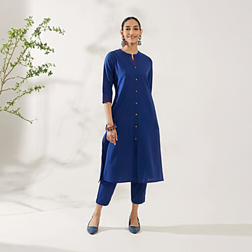 Daali Navy Plain Kurta With Pant, 1 Set (Size - L)