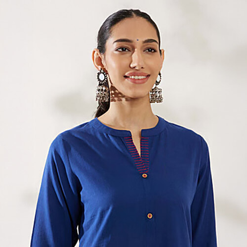 Daali Navy Plain Kurta With Pant, 1 Set (Size - L)