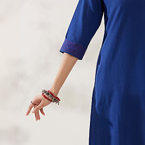 Daali Navy Plain Kurta With Pant, 1 Set (Size - L)