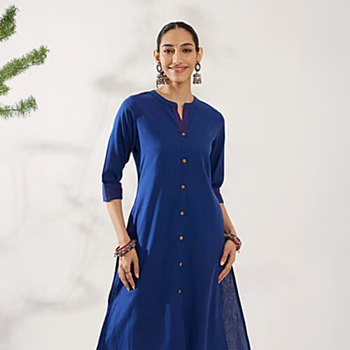 Daali Navy Plain Kurta With Pant, 1 Set (Size - L)