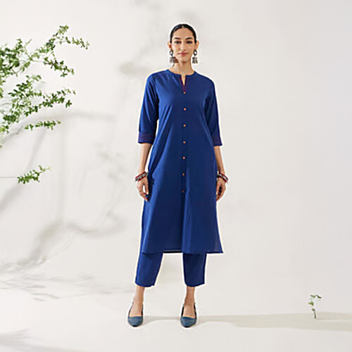 Daali Navy Plain Kurta With Pant, 1 Set (Size - L)