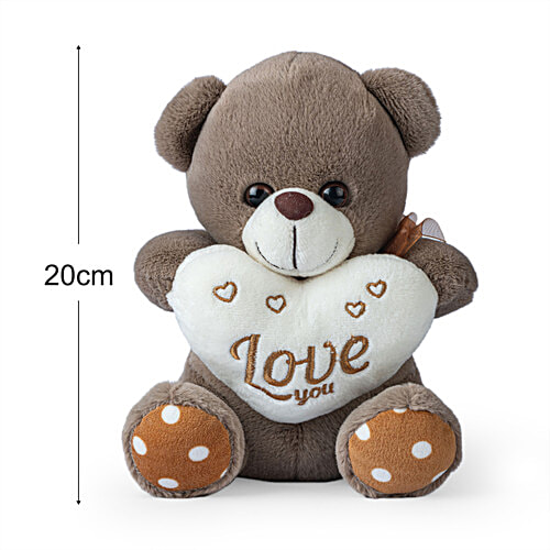 Dimpy Stuff Brown Teddy Bear Holding White Love You Heart, 1 pc  