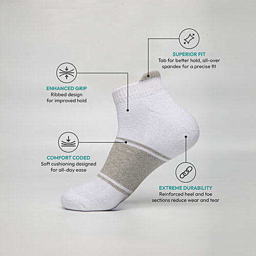 Hoversole Inner Sole Terry Ankle Length Sports Socks, 3 Pairs  