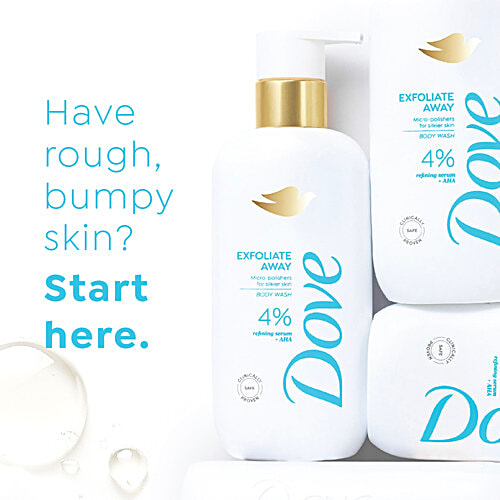 Dove Exfoliate Away Body Wash - 4% Refining Serum + AHA, 300 ml  Micro Polishes For Silkier Skin