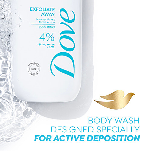 Dove Exfoliate Away Body Wash - 4% Refining Serum + AHA, 300 ml  Micro Polishes For Silkier Skin