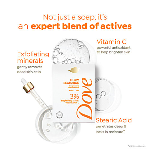 Dove Glow Recharge Beauty Bar - 3% Brightening Serum With Vitamin C, 125 g (Pack of 3) Energises and illuminates Skin