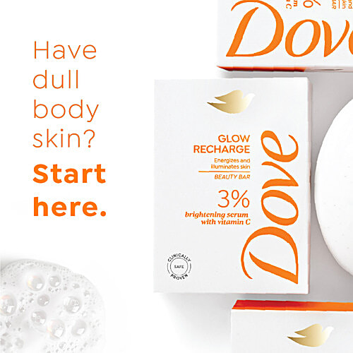 Dove Glow Recharge Beauty Bar - 3% Brightening Serum With Vitamin C, 125 g (Pack of 3) Energises and illuminates Skin
