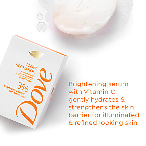Dove Glow Recharge Beauty Bar - 3% Brightening Serum With Vitamin C, 125 g (Pack of 3) Energises and illuminates Skin