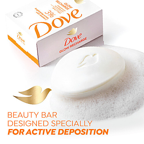 Dove Glow Recharge Beauty Bar - 3% Brightening Serum With Vitamin C, 125 g (Pack of 3) Energises and illuminates Skin