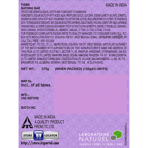 Fiama Japanese Hokkaido Milk & Acai Berry Moisturising Soap Bars, 125 g (Pack of 3) Silky Moisturisation & Fragrant Freshness, 1/3 Skin Moisturisers & Vitamin F