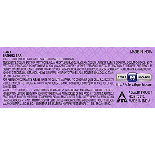 Fiama Japanese Hokkaido Milk & Acai Berry Moisturising Soap Bars, 125 g (Pack of 3) Silky Moisturisation & Fragrant Freshness, 1/3 Skin Moisturisers & Vitamin F