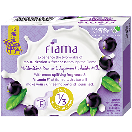 Fiama Japanese Hokkaido Milk & Acai Berry Moisturising Soap Bars, 125 g (Pack of 3) Silky Moisturisation & Fragrant Freshness, 1/3 Skin Moisturisers & Vitamin F