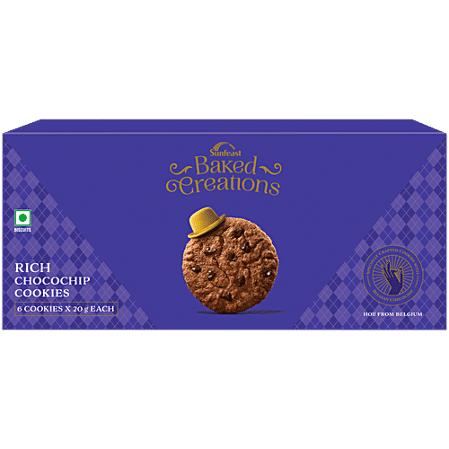 Sunfeast Baked Creations Rich Chocochip Cookies, 120 g (6 N x 20 g Each) Belgian Chocochip