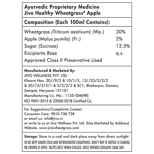 Jivo  Apple Healthy Wheatgrass Juice, 200 ml  