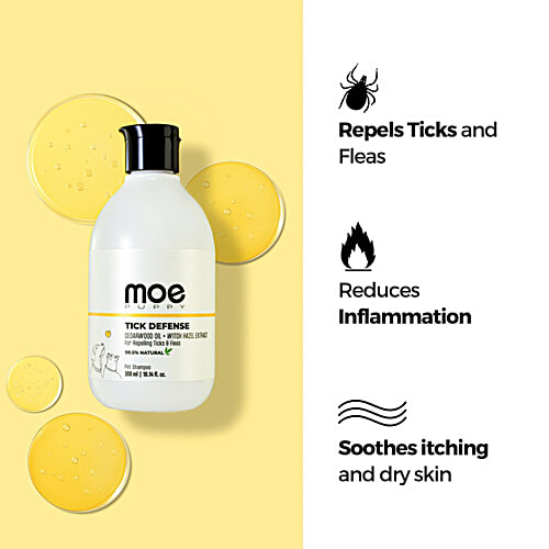 Moe Puppy Tick Defense Pet Shampoo For Repelling Fleas, 300 ml  Cedarwood Oil, Witch Hazel Extract