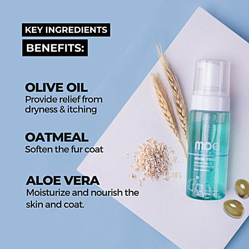 Moe Puppy Rinse Free Dry Shampoo For Instantly Clean & Fresh Fur, 150 ml With Oatmeal & OliveOil