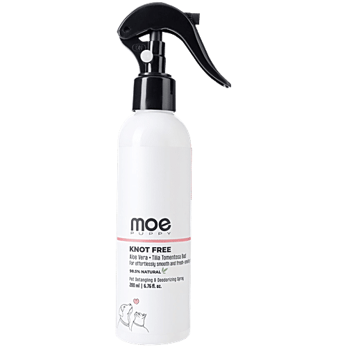 Moe Puppy Knot Free Pet Detangling & Deodorizing Spray, 200 ml For effortlessly smooth and fresh-smelly hair, Aloe Vera, Tilia Tomentosa Bud