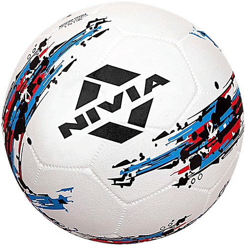 Nivia Storm Moulded Football Size 5 With Ball Pump - White, 2 pcs Combo 5 Size Football, 1 Pump