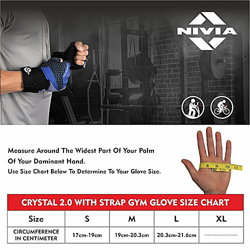 Nivia Crystal 2.0 With Strap Fitness Glove - Blue, Medium, 1 Pair