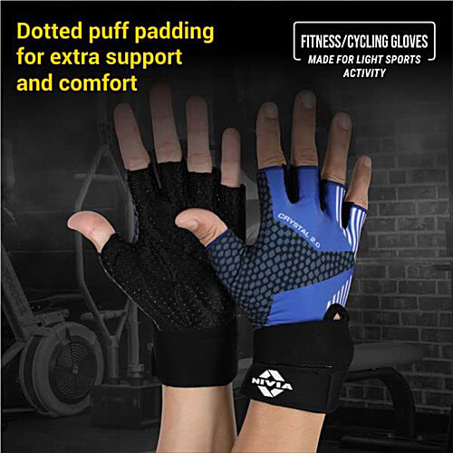 Nivia Crystal 2.0 With Strap Fitness Glove - Blue, Medium, 1 Pair