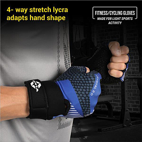 Nivia Crystal 2.0 With Strap Fitness Glove - Blue, Medium, 1 Pair