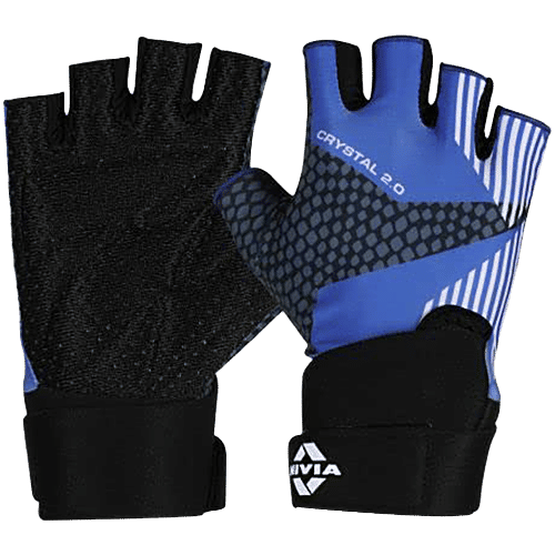 Nivia Crystal 2.0 With Strap Fitness Glove - Blue, Medium, 1 Pair