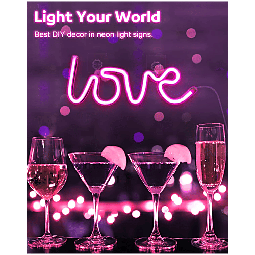 Desidiya Love Neon Pink LED Sign, 1 pc  Love-Shaped  Glow For Special Occasions