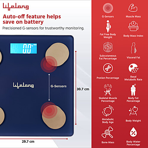 Lifelong Smart BMI Weighing Scale - With 13 Body Parameters, Blue, LLWS36, 1 pc Bluetooth Weighing Scale