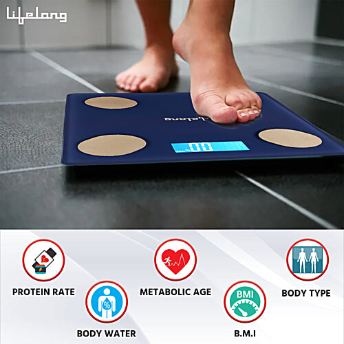 Lifelong Smart BMI Weighing Scale - With 13 Body Parameters, Blue, LLWS36, 1 pc Bluetooth Weighing Scale