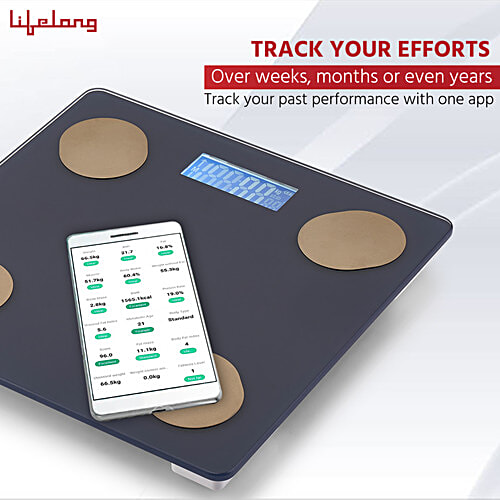 Lifelong Smart BMI Weighing Scale - With 13 Body Parameters, Blue, LLWS36, 1 pc Bluetooth Weighing Scale