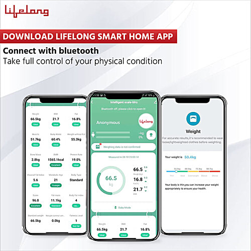 Lifelong Smart BMI Weighing Scale - With 13 Body Parameters, Blue, LLWS36, 1 pc Bluetooth Weighing Scale
