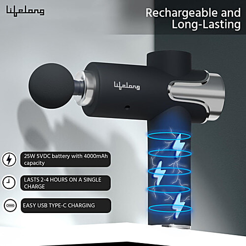 Lifelong Full Body Gun Massager With 5 Heads - 3 Modes, 99 Intensity Levels, Black, 1 Unit  