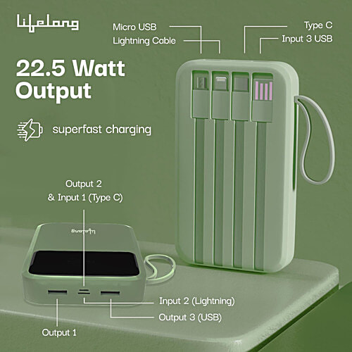 Lifelong 20000 mAh Fast Charging Power Bank, 1 pc  