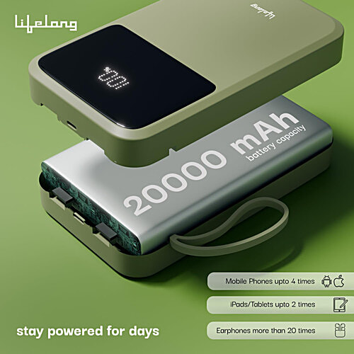 Lifelong 20000 mAh Fast Charging Power Bank, 1 pc  