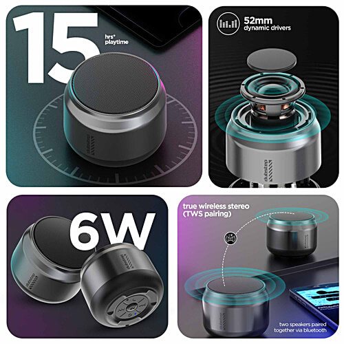Dubstep Pop 600 Wireless Speaker With 15 Hrs Playtime, 52 mm Dynamic Driver, TWS Pairing, 6 W Output - Grey, 1 pc  