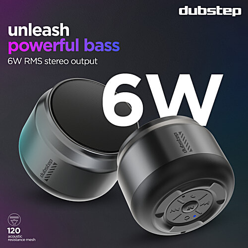 Dubstep Pop 600 Wireless Speaker With 15 Hrs Playtime, 52 mm Dynamic Driver, TWS Pairing, 6 W Output - Grey, 1 pc  