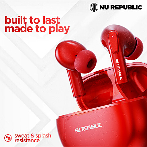 Nu Republic Epic X3 With X Bass, Up To 48 hrs Playtime, ENC Mic, Type C Fast Charging, Hall Sensor TWS Earbuds - Love Red, 1 pc  