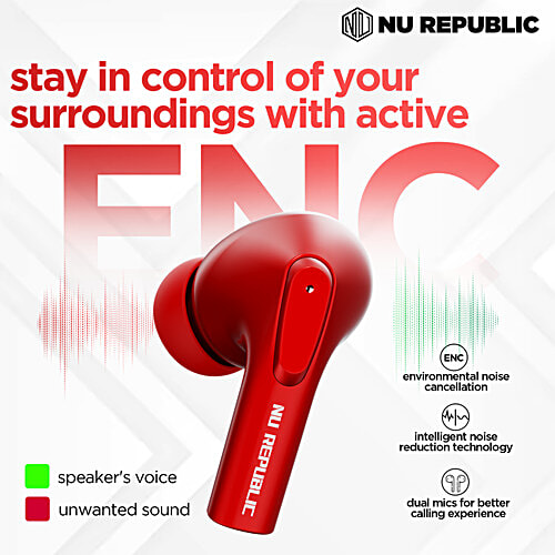 Nu Republic Epic X3 With X Bass, Up To 48 hrs Playtime, ENC Mic, Type C Fast Charging, Hall Sensor TWS Earbuds - Love Red, 1 pc  
