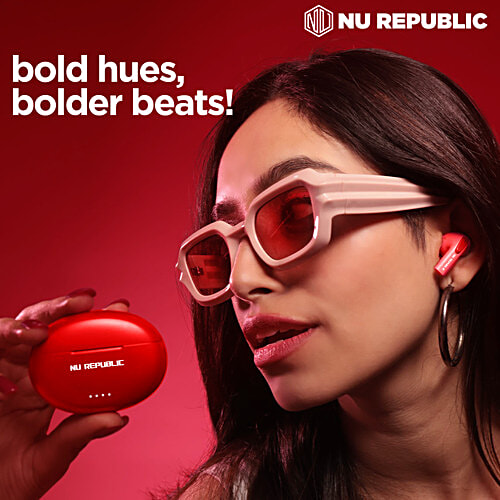 Nu Republic Epic X3 With X Bass, Up To 48 hrs Playtime, ENC Mic, Type C Fast Charging, Hall Sensor TWS Earbuds - Love Red, 1 pc  