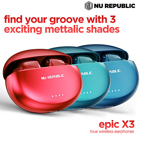 Nu Republic Epic X3 With X Bass, Up To 48 hrs Playtime, ENC Mic, Type C Fast Charging, Hall Sensor TWS Earbuds - Love Red, 1 pc  