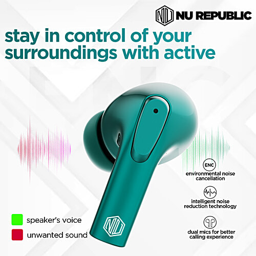 Nu Republic Epic X3 With X-Bass, Upto 48 hrs Playtime, ENC Mic, Type-C Fast Charging, Hall Sensor TWS Earbuds - Green, 1 pc  