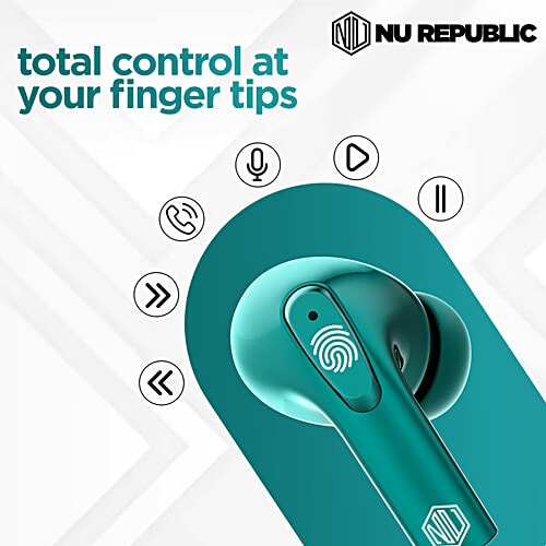 Nu Republic Epic X3 With X-Bass, Upto 48 hrs Playtime, ENC Mic, Type-C Fast Charging, Hall Sensor TWS Earbuds - Green, 1 pc  