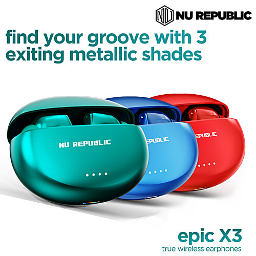 Nu Republic Epic X3 With X-Bass, Upto 48 hrs Playtime, ENC Mic, Type-C Fast Charging, Hall Sensor TWS Earbuds - Green, 1 pc  