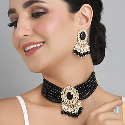 Fida Ethnic Black Jewellery Set, Free Size  