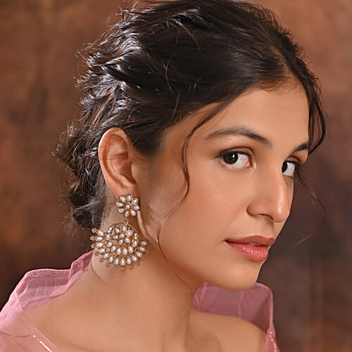 Fida Ethnic Indian Traditional Classic Gold Pearl Chand Bali Earrings, 1 Pair (Free Size)